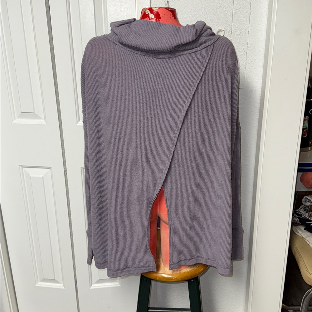 Free People Purple Cowl Neck Poncho Sweater